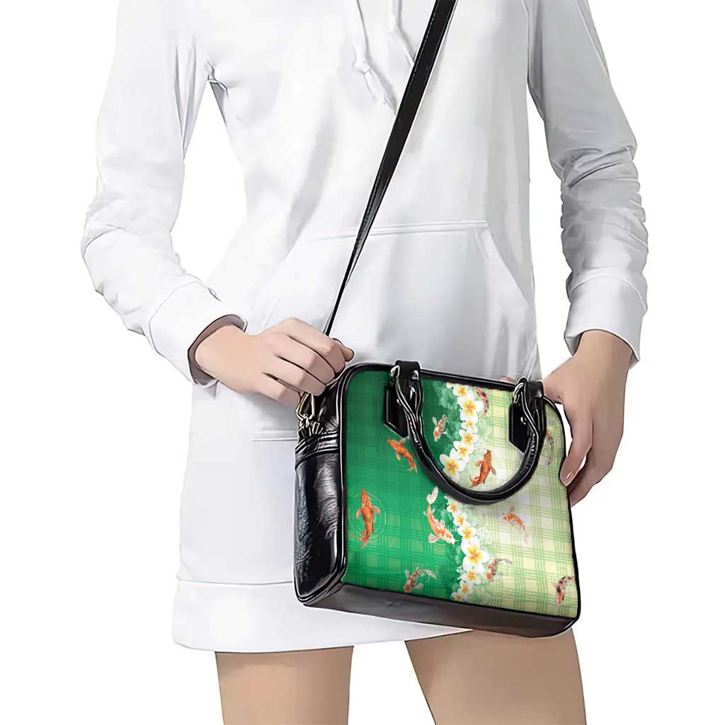 Hawaii And Japan Shoulder Handbag Plumeria Lei With Koi Fish Green LT05 - Polynesian Pride