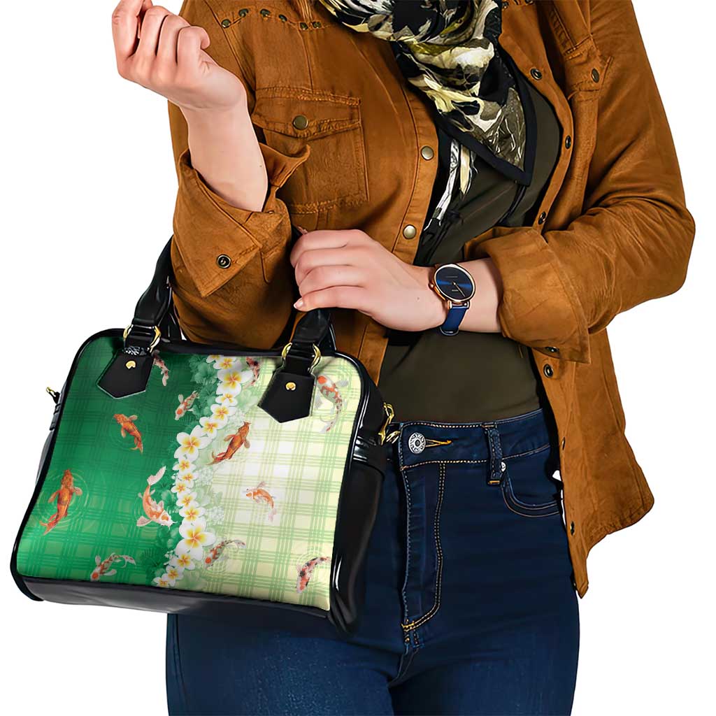 Hawaii And Japan Shoulder Handbag Plumeria Lei With Koi Fish Green LT05 - Polynesian Pride