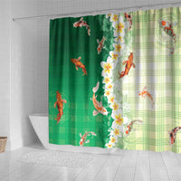 Hawaii And Japan Shower Curtain Plumeria Lei With Koi Fish Green LT05 - Polynesian Pride