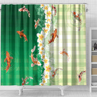 Hawaii And Japan Shower Curtain Plumeria Lei With Koi Fish Green LT05 - Polynesian Pride