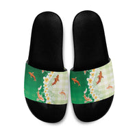 Hawaii And Japan Slide Sandals Plumeria Lei With Koi Fish Green LT05 Green - Polynesian Pride