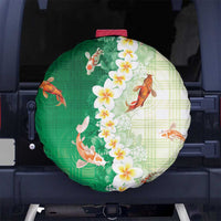 Hawaii And Japan Spare Tire Cover Plumeria Lei With Koi Fish Green LT05 No hole Green - Polynesian Pride
