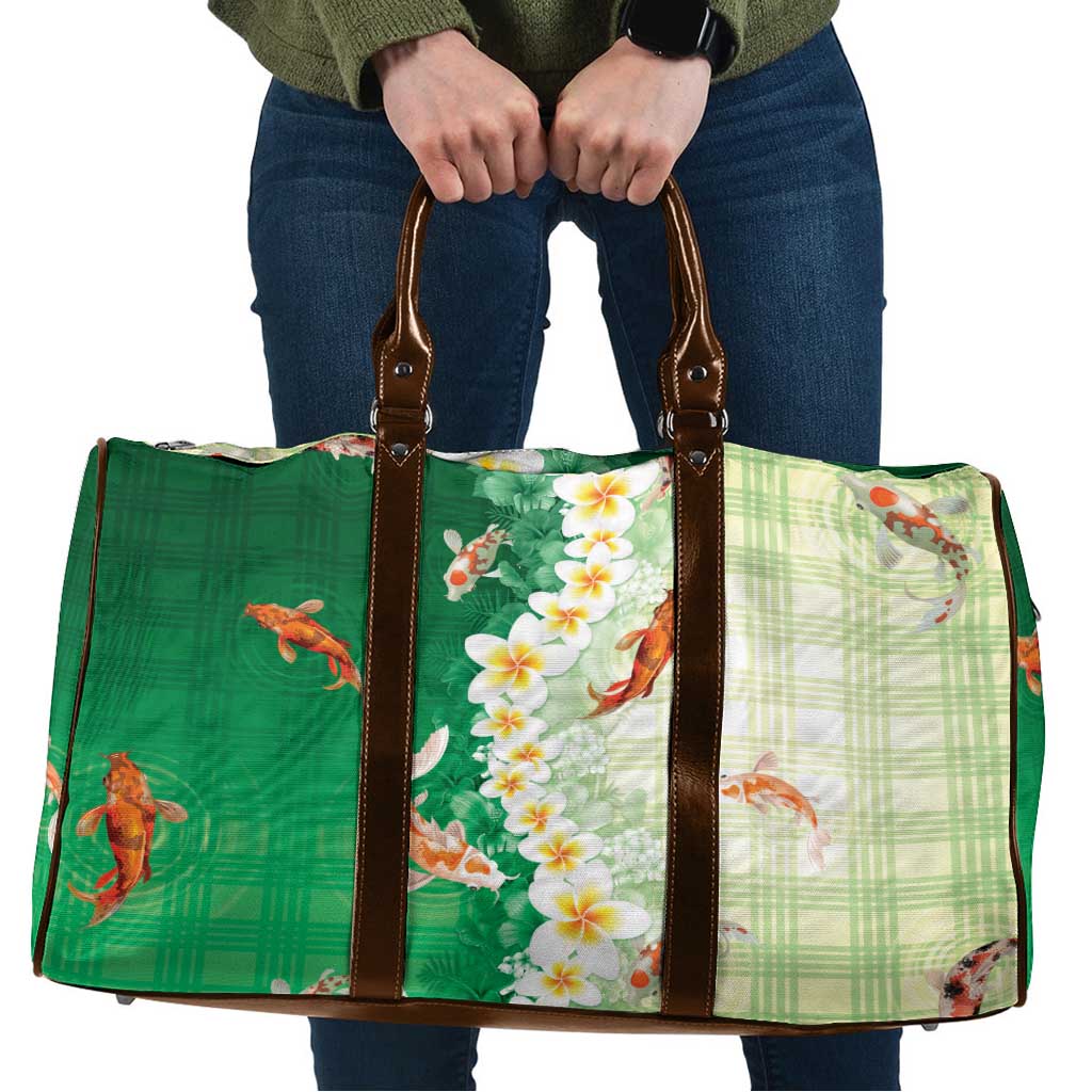 Hawaii And Japan Travel Bag Plumeria Lei With Koi Fish Green LT05 Green - Polynesian Pride