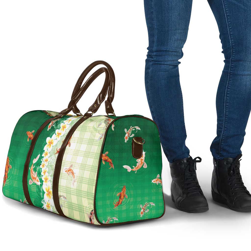 Hawaii And Japan Travel Bag Plumeria Lei With Koi Fish Green LT05 - Polynesian Pride