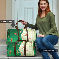 Hawaii And Japan Travel Bag Plumeria Lei With Koi Fish Green LT05 - Polynesian Pride