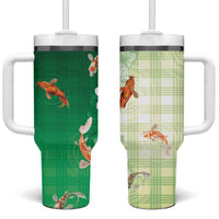 Hawaii And Japan Tumbler With Handle Plumeria Lei With Koi Fish Green LT05 One Size: 40 oz Green - Polynesian Pride