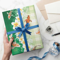 Hawaii And Japan Wrapping Paper Plumeria Lei With Koi Fish Green LT05 - Polynesian Pride