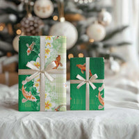 Hawaii And Japan Wrapping Paper Plumeria Lei With Koi Fish Green LT05 - Polynesian Pride