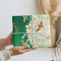 Hawaii And Japan Wrapping Paper Plumeria Lei With Koi Fish Green LT05 - Polynesian Pride