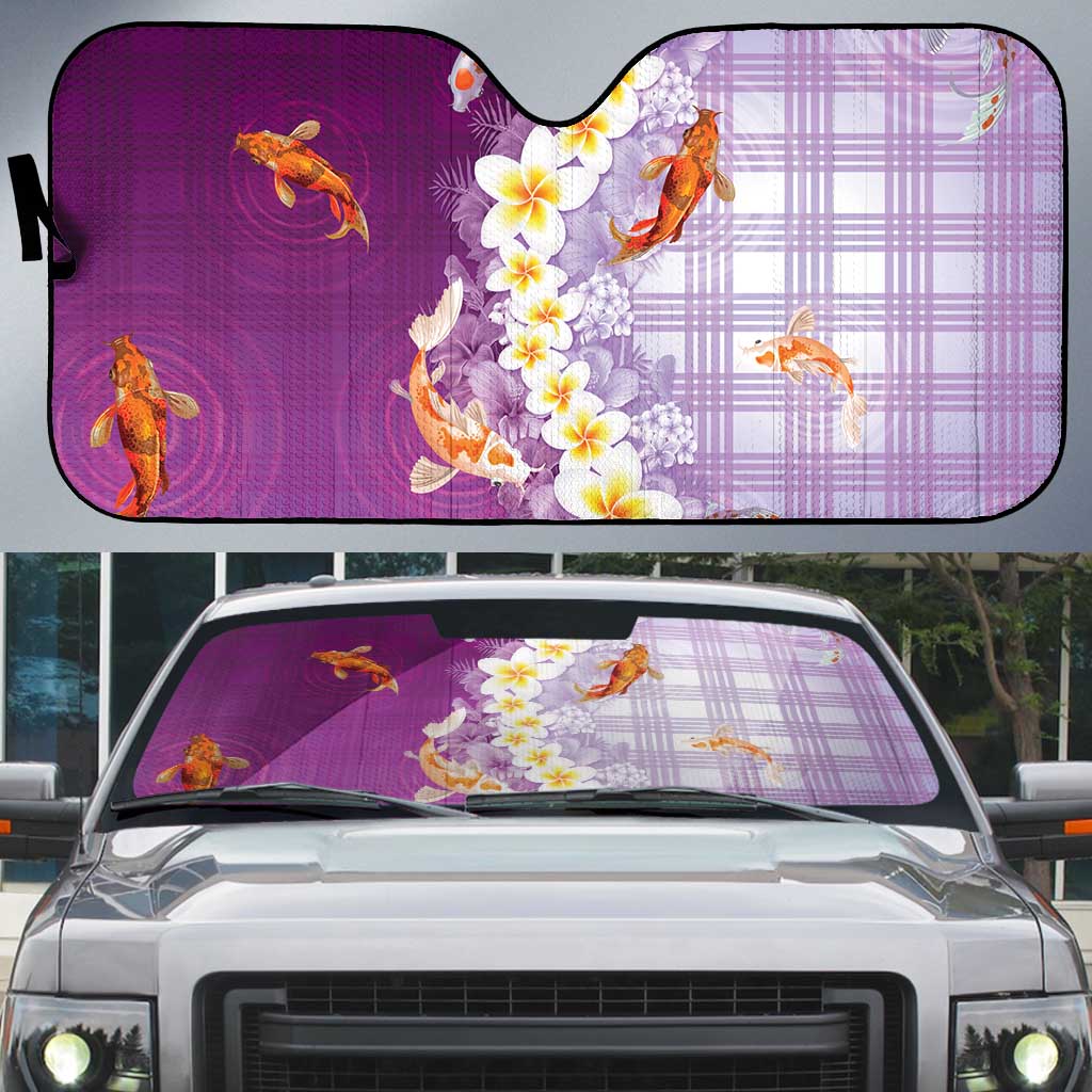 Hawaii And Japan Auto Sun Shade Plumeria Lei With Koi Fish Purple LT05 Purple - Polynesian Pride