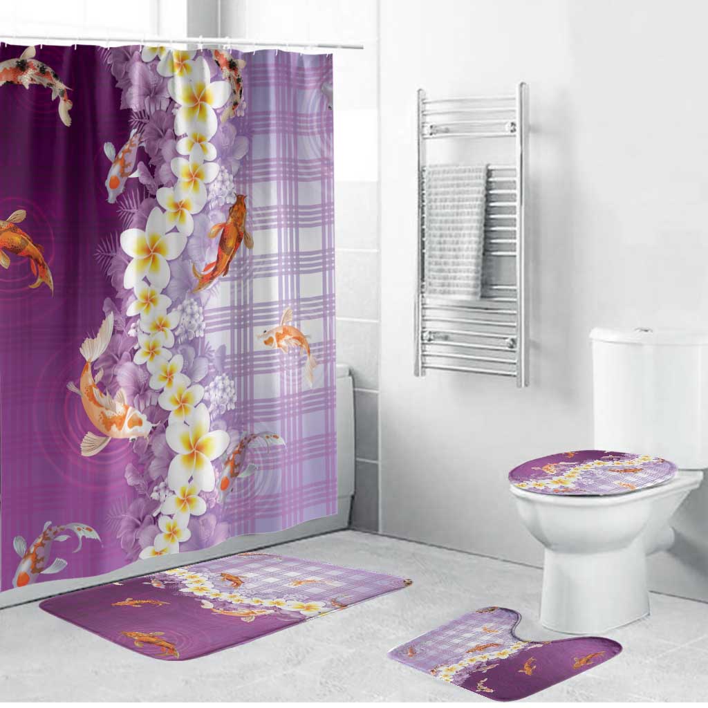 Hawaii And Japan Bathroom Set Plumeria Lei With Koi Fish Purple LT05 Bathroom Set (4 pcs) Purple - Polynesian Pride