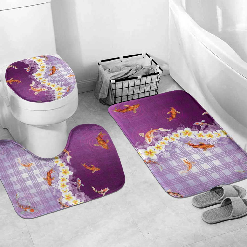 Hawaii And Japan Bathroom Set Plumeria Lei With Koi Fish Purple LT05 Mat Set Only (3 pcs) One Size Purple - Polynesian Pride