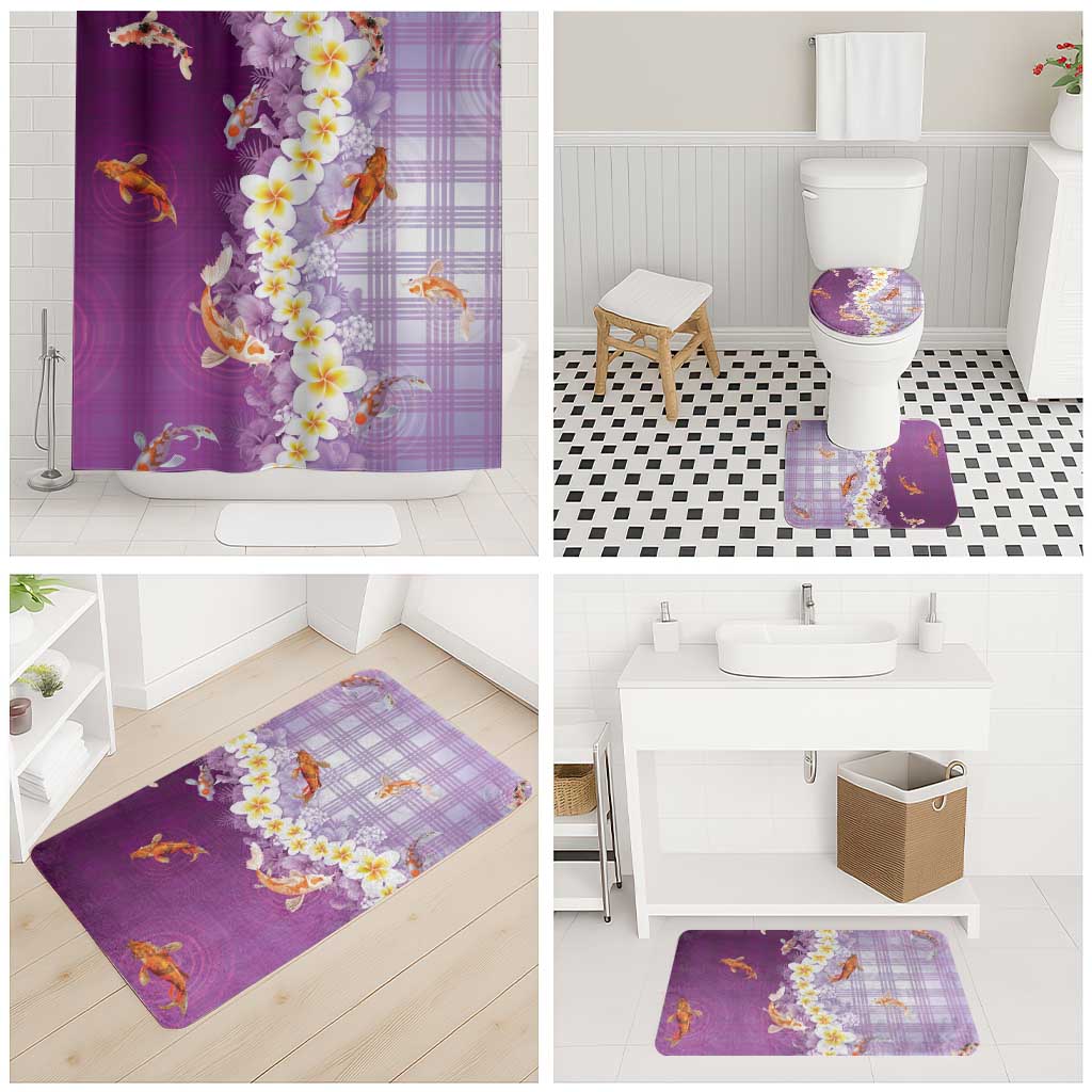 Hawaii And Japan Bathroom Set Plumeria Lei With Koi Fish Purple LT05 - Polynesian Pride