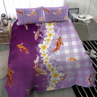 Hawaii And Japan Bedding Set Plumeria Lei With Koi Fish Purple LT05 - Polynesian Pride