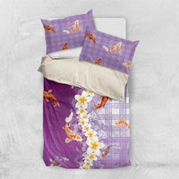 Hawaii And Japan Bedding Set Plumeria Lei With Koi Fish Purple LT05 US Twin 172cm x 218cm Purple - Polynesian Pride