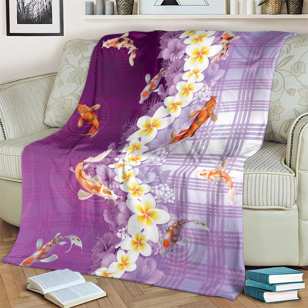 Hawaii And Japan Blanket Plumeria Lei With Koi Fish Purple LT05 - Polynesian Pride