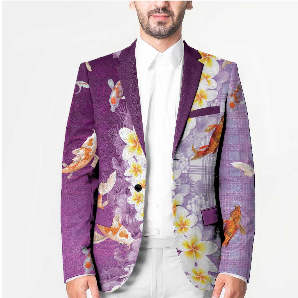 Hawaii And Japan Blazer Plumeria Lei With Koi Fish Purple LT05 - Polynesian Pride