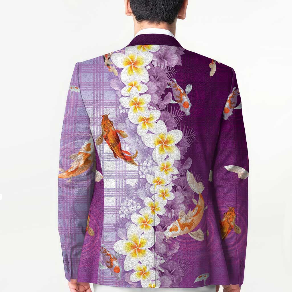 Hawaii And Japan Blazer Plumeria Lei With Koi Fish Purple LT05 - Polynesian Pride