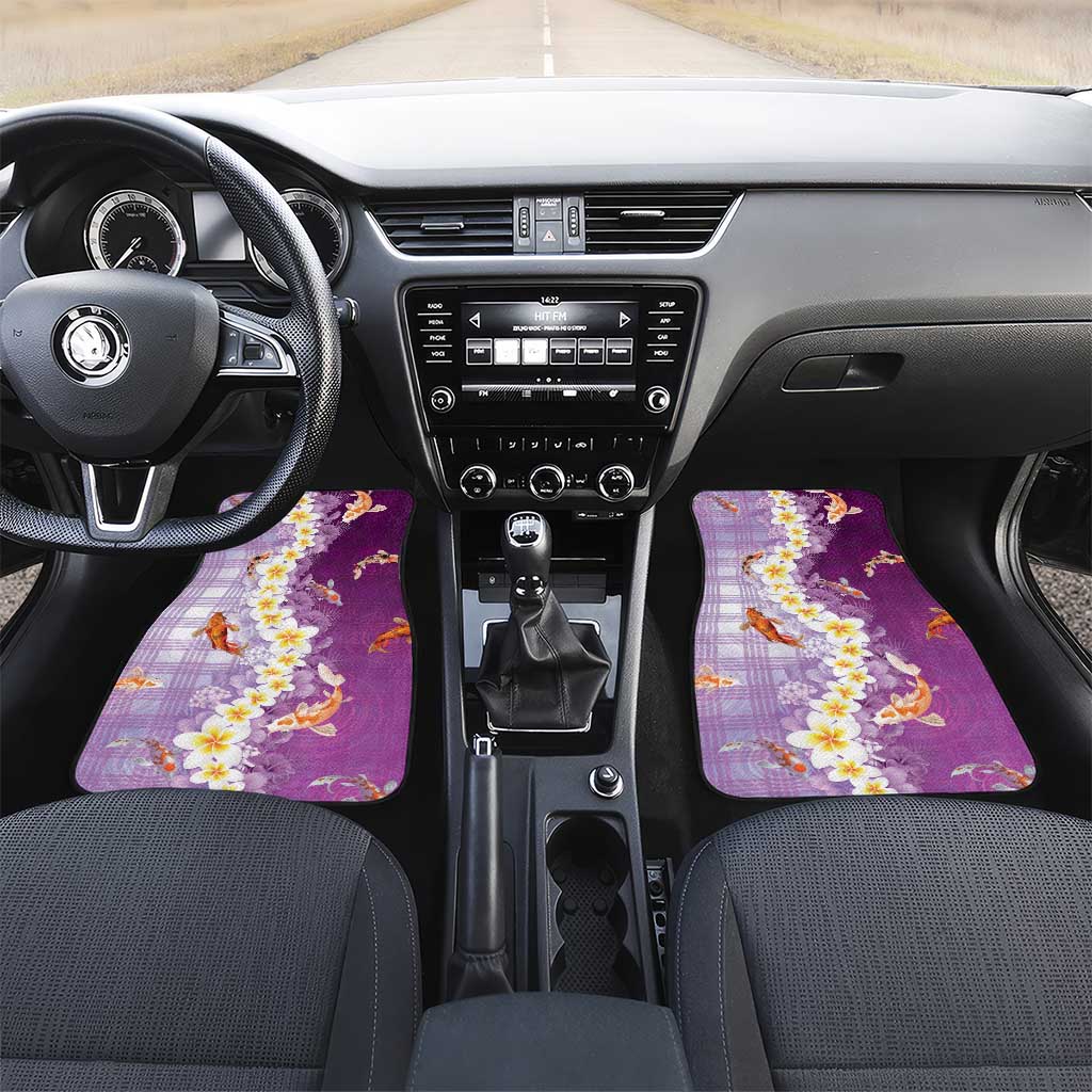 Hawaii And Japan Car Mats Plumeria Lei With Koi Fish Purple LT05 Set 2pcs - Front Purple - Polynesian Pride