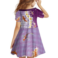 Hawaii And Japan Family Matching Long Sleeve Bodycon Dress and Hawaiian Shirt Plumeria Lei With Koi Fish Purple - Polynesian Pride