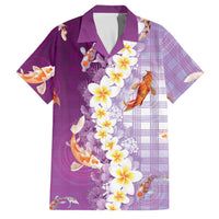 Hawaii And Japan Family Matching Puletasi and Hawaiian Shirt Plumeria Lei With Koi Fish Purple - Polynesian Pride