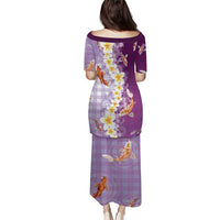 Hawaii And Japan Family Matching Puletasi and Hawaiian Shirt Plumeria Lei With Koi Fish Purple - Polynesian Pride