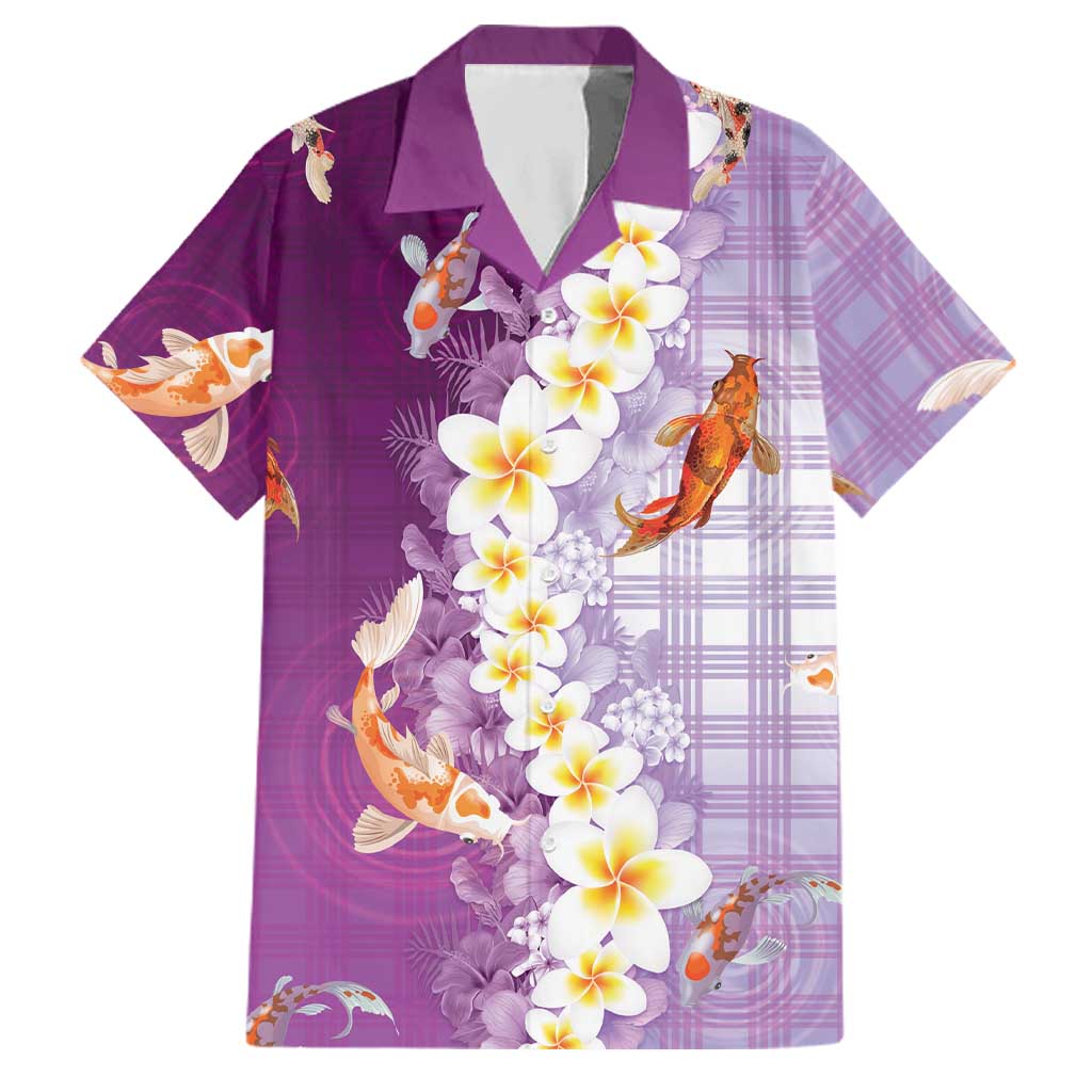 Hawaii And Japan Family Matching Tank Maxi Dress and Hawaiian Shirt Plumeria Lei With Koi Fish Purple - Polynesian Pride