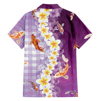 Hawaii And Japan Family Matching Tank Maxi Dress and Hawaiian Shirt Plumeria Lei With Koi Fish Purple - Polynesian Pride