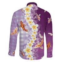 Hawaii And Japan Family Matching Tank Maxi Dress and Hawaiian Shirt Plumeria Lei With Koi Fish Purple - Polynesian Pride