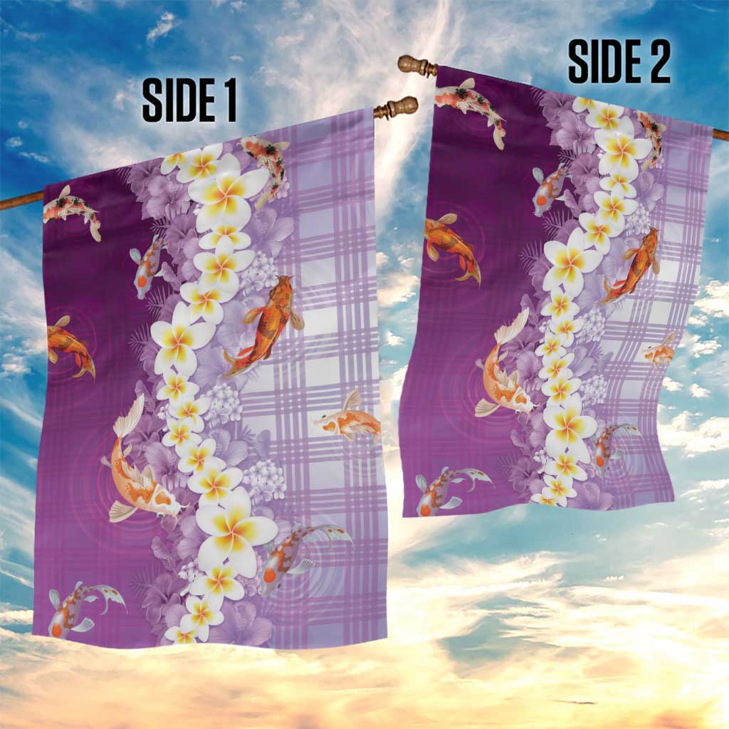 Hawaii And Japan Garden Flag Plumeria Lei With Koi Fish Purple LT05 - Polynesian Pride