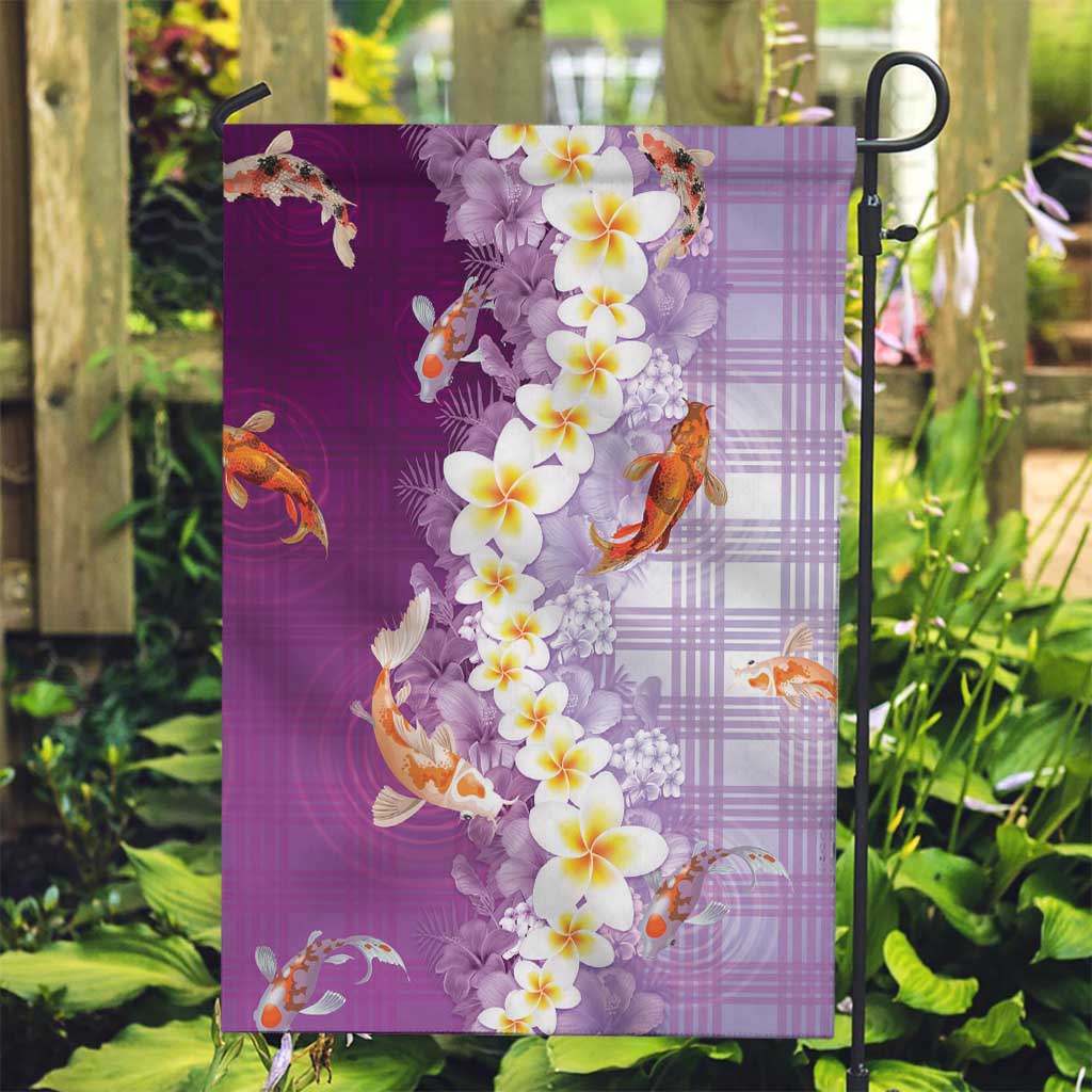 Hawaii And Japan Garden Flag Plumeria Lei With Koi Fish Purple LT05 Garden Flag Purple - Polynesian Pride