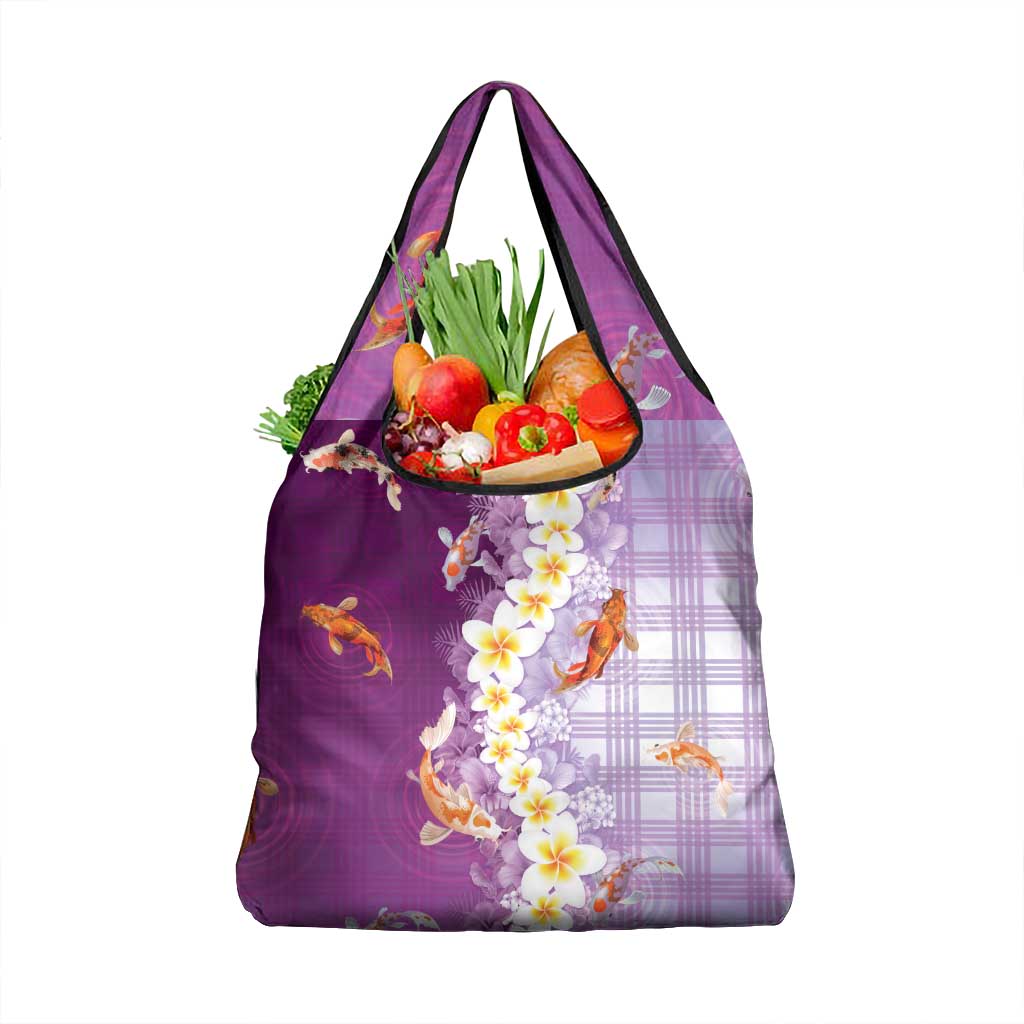 Hawaii And Japan Grocery Bag Plumeria Lei With Koi Fish Purple LT05 1-pack One Size Purple - Polynesian Pride