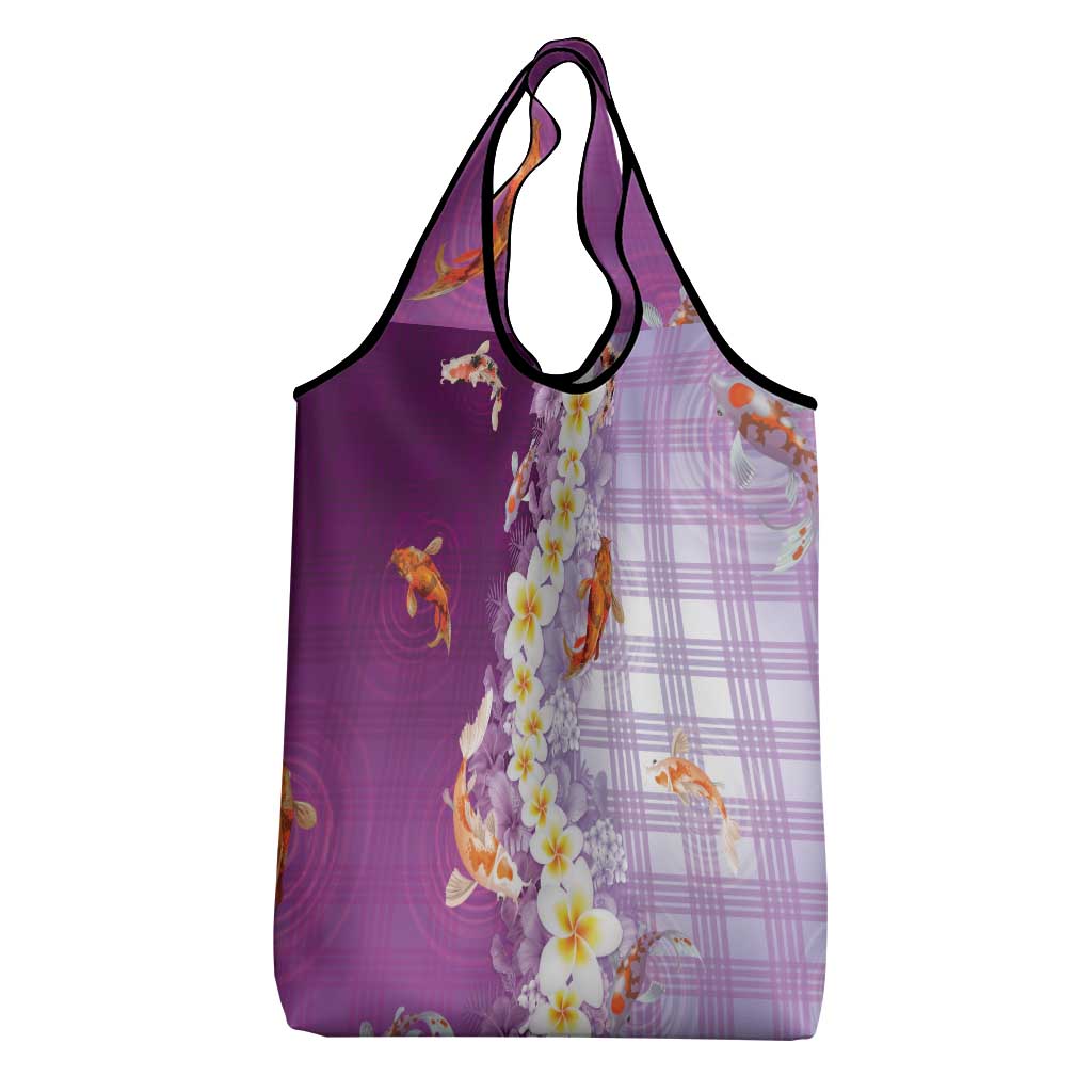 Hawaii And Japan Grocery Bag Plumeria Lei With Koi Fish Purple LT05 - Polynesian Pride