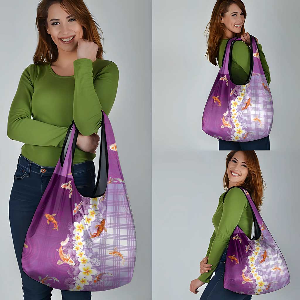 Hawaii And Japan Grocery Bag Plumeria Lei With Koi Fish Purple LT05 - Polynesian Pride