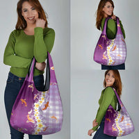Hawaii And Japan Grocery Bag Plumeria Lei With Koi Fish Purple LT05 - Polynesian Pride