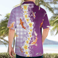 Hawaii And Japan Hawaiian Shirt Plumeria Lei With Koi Fish Purple LT05 - Polynesian Pride