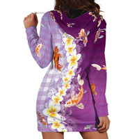 Hawaii And Japan Hoodie Dress Plumeria Lei With Koi Fish Purple LT05 - Polynesian Pride