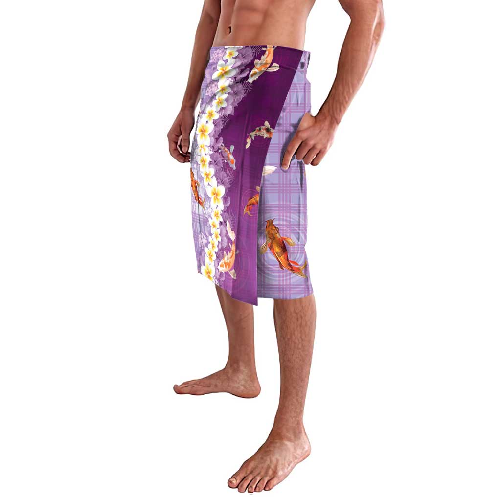Hawaii And Japan Lavalava Plumeria Lei With Koi Fish Purple LT05 - Polynesian Pride