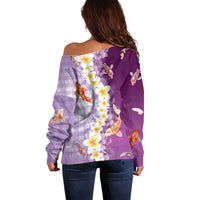 Hawaii And Japan Off Shoulder Sweater Plumeria Lei With Koi Fish Purple LT05 - Polynesian Pride