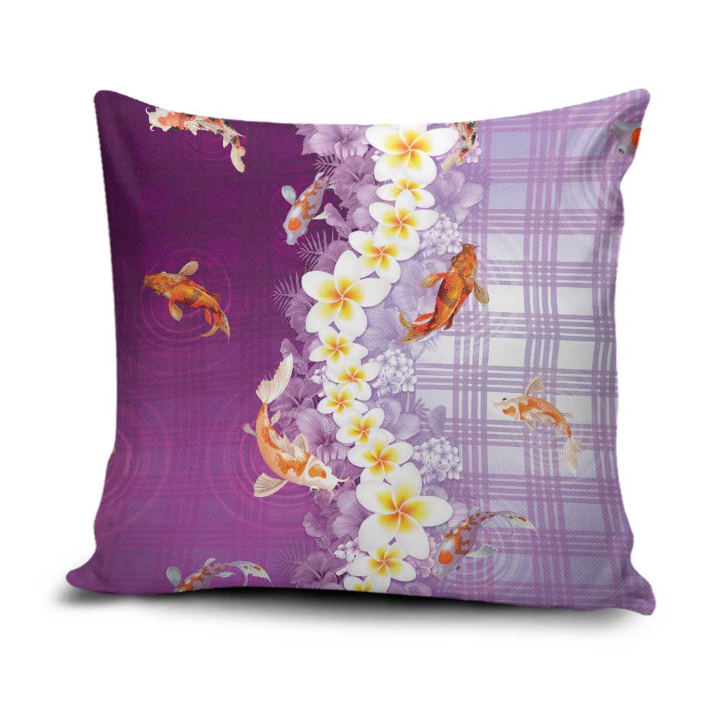 Hawaii And Japan Pillow Cover Plumeria Lei With Koi Fish Purple LT05 Purple - Polynesian Pride
