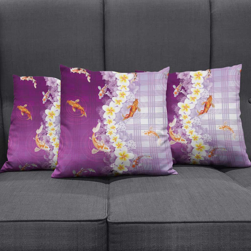 Hawaii And Japan Pillow Cover Plumeria Lei With Koi Fish Purple LT05 - Polynesian Pride