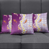 Hawaii And Japan Pillow Cover Plumeria Lei With Koi Fish Purple LT05 - Polynesian Pride