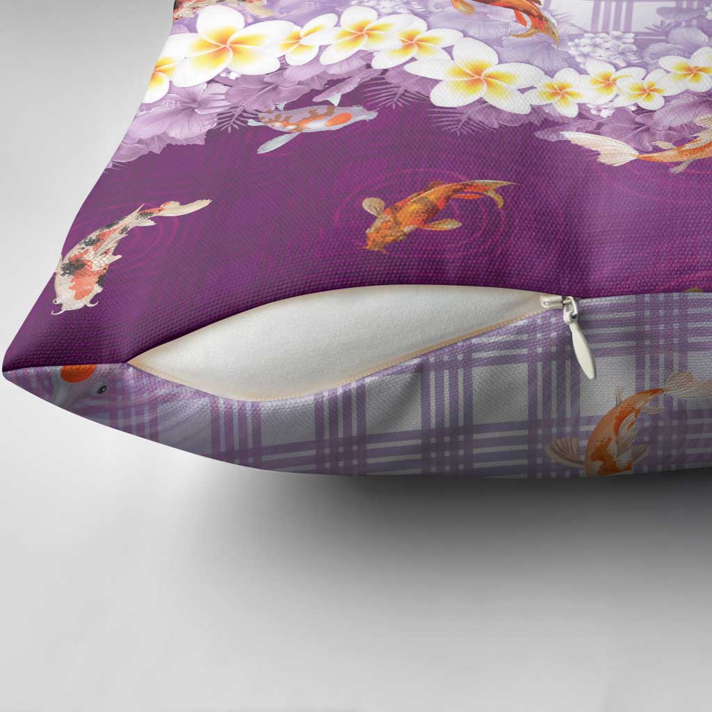Hawaii And Japan Pillow Cover Plumeria Lei With Koi Fish Purple LT05 - Polynesian Pride