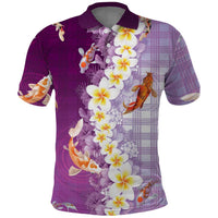 Hawaii And Japan Polo Shirt Plumeria Lei With Koi Fish Purple LT05 Purple - Polynesian Pride