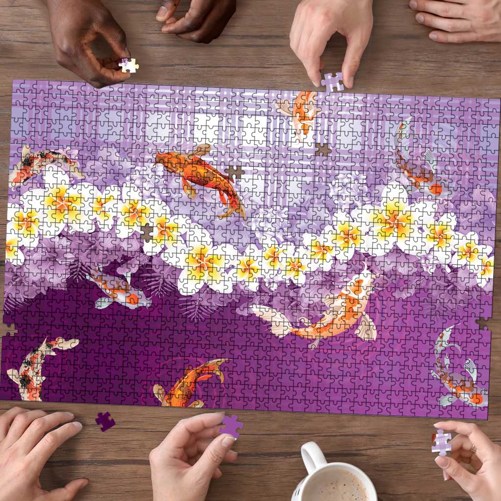 Hawaii And Japan Puzzle Plumeria Lei With Koi Fish Purple LT05 - Polynesian Pride