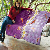 Hawaii And Japan Quilt Plumeria Lei With Koi Fish Purple LT05 - Polynesian Pride
