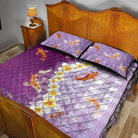 Hawaii And Japan Quilt Bed Set Plumeria Lei With Koi Fish Purple LT05 - Polynesian Pride