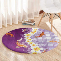 Hawaii And Japan Round Carpet Plumeria Lei With Koi Fish Purple LT05 - Polynesian Pride