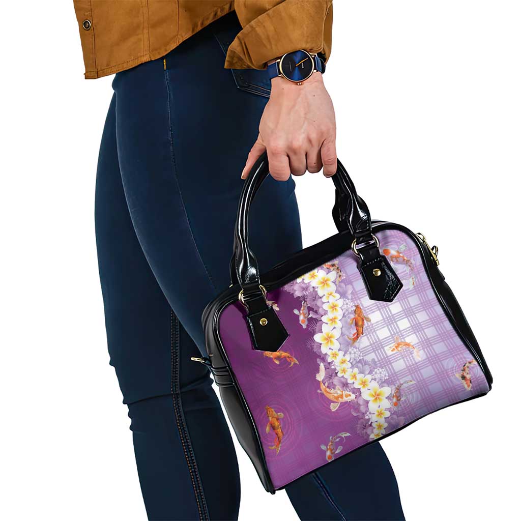 Hawaii And Japan Shoulder Handbag Plumeria Lei With Koi Fish Purple LT05 - Polynesian Pride