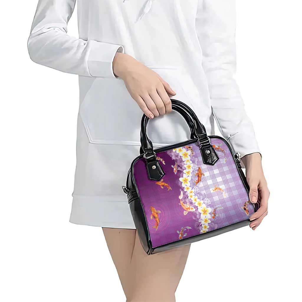 Hawaii And Japan Shoulder Handbag Plumeria Lei With Koi Fish Purple LT05 - Polynesian Pride